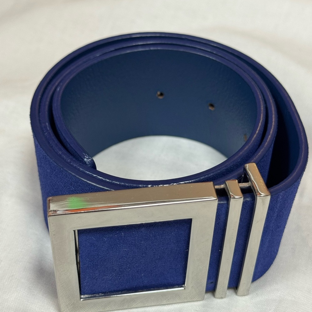 Jacob Blue Leather Belt with Silver Buckle